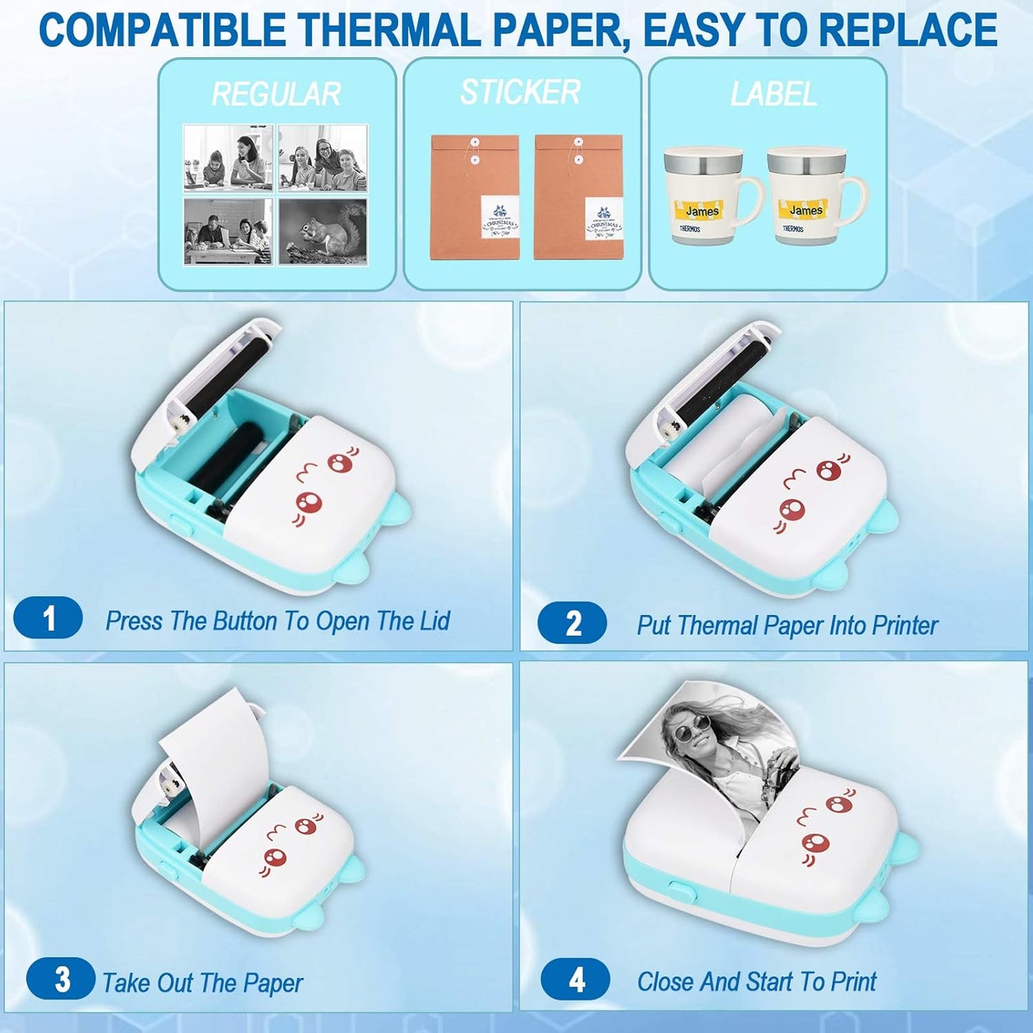 Portable Mini Pocket Printer BT ( Black& Whte)