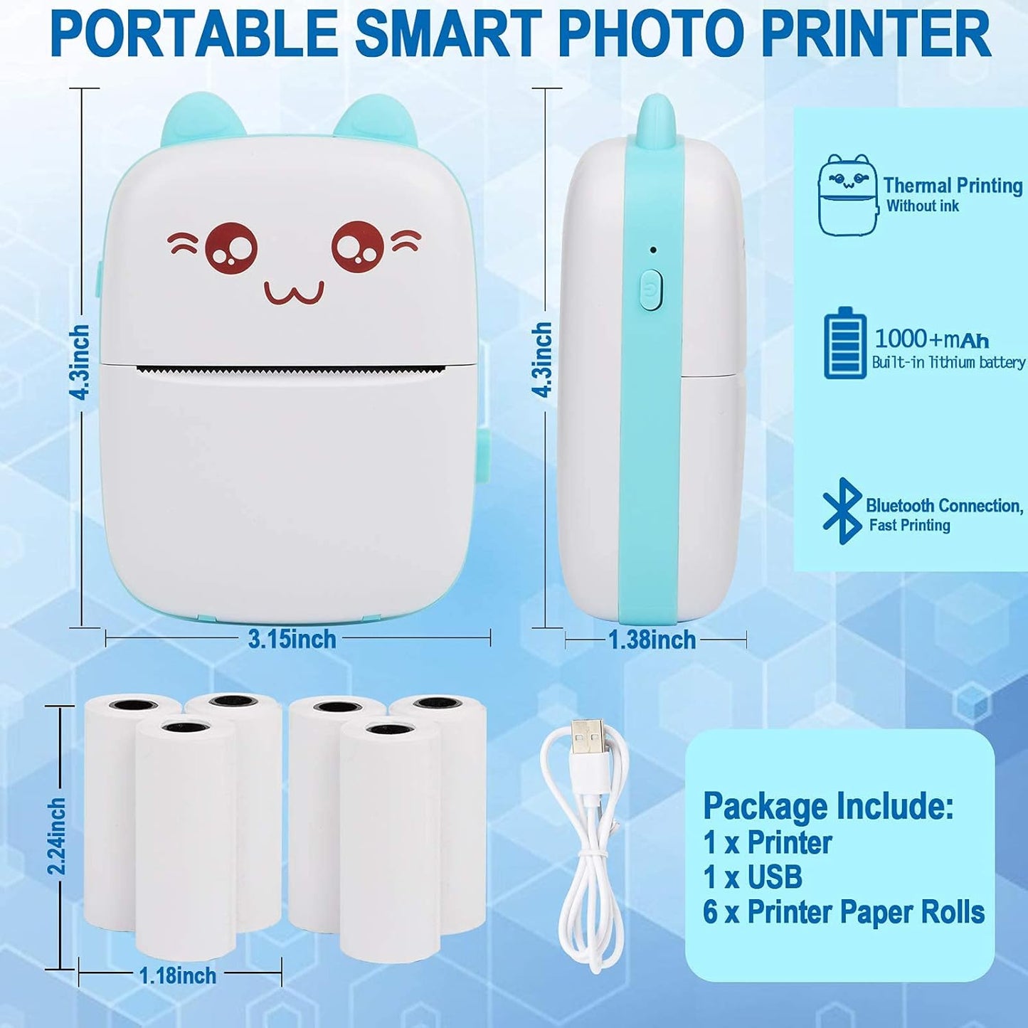 Portable Mini Pocket Printer BT ( Black& Whte)