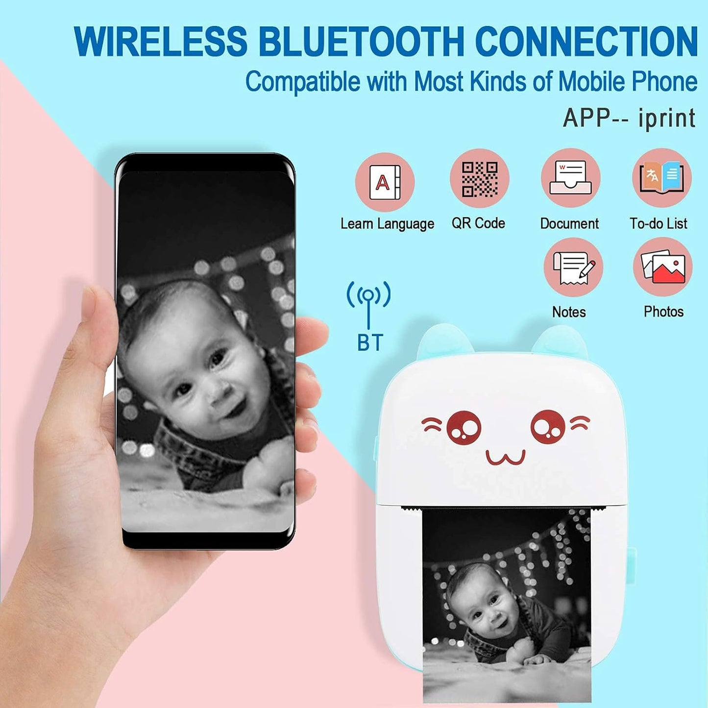 Portable Mini Pocket Printer BT ( Black& Whte)