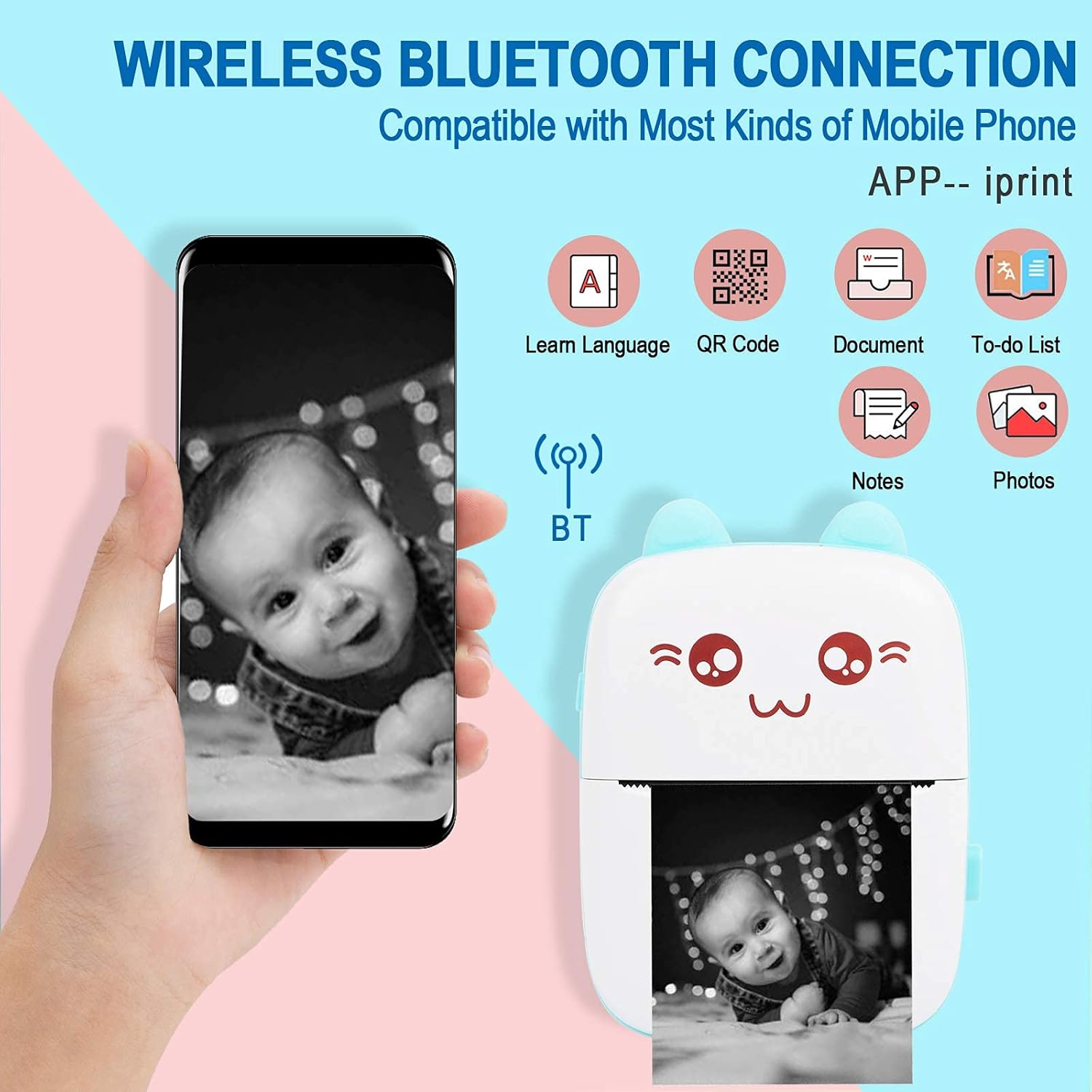 Portable Mini Pocket Printer BT ( Black& Whte)