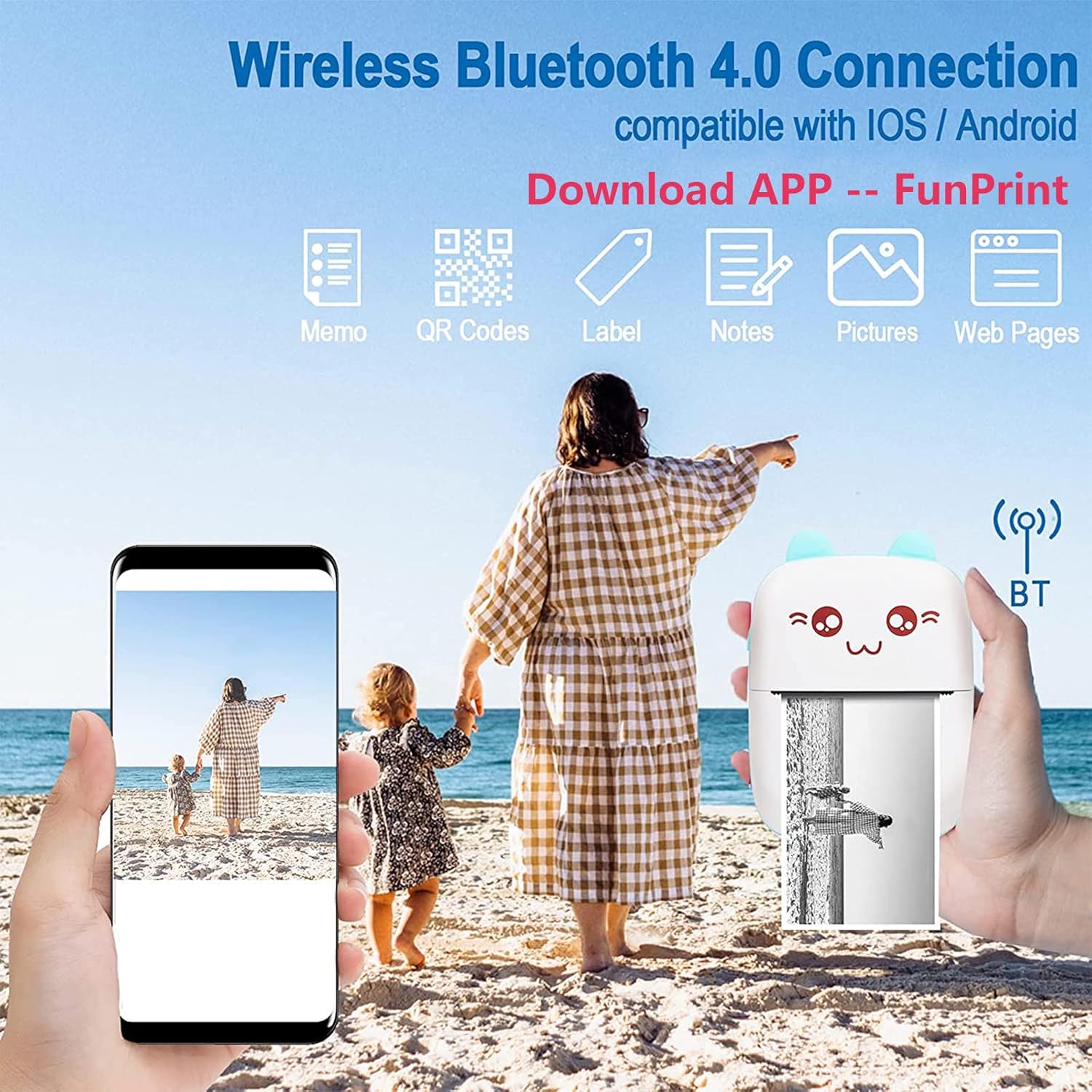 Portable Mini Pocket Printer BT ( Black& Whte)